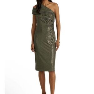 Lauren Ralph Lauren Olive Green One-Shoulder Dress